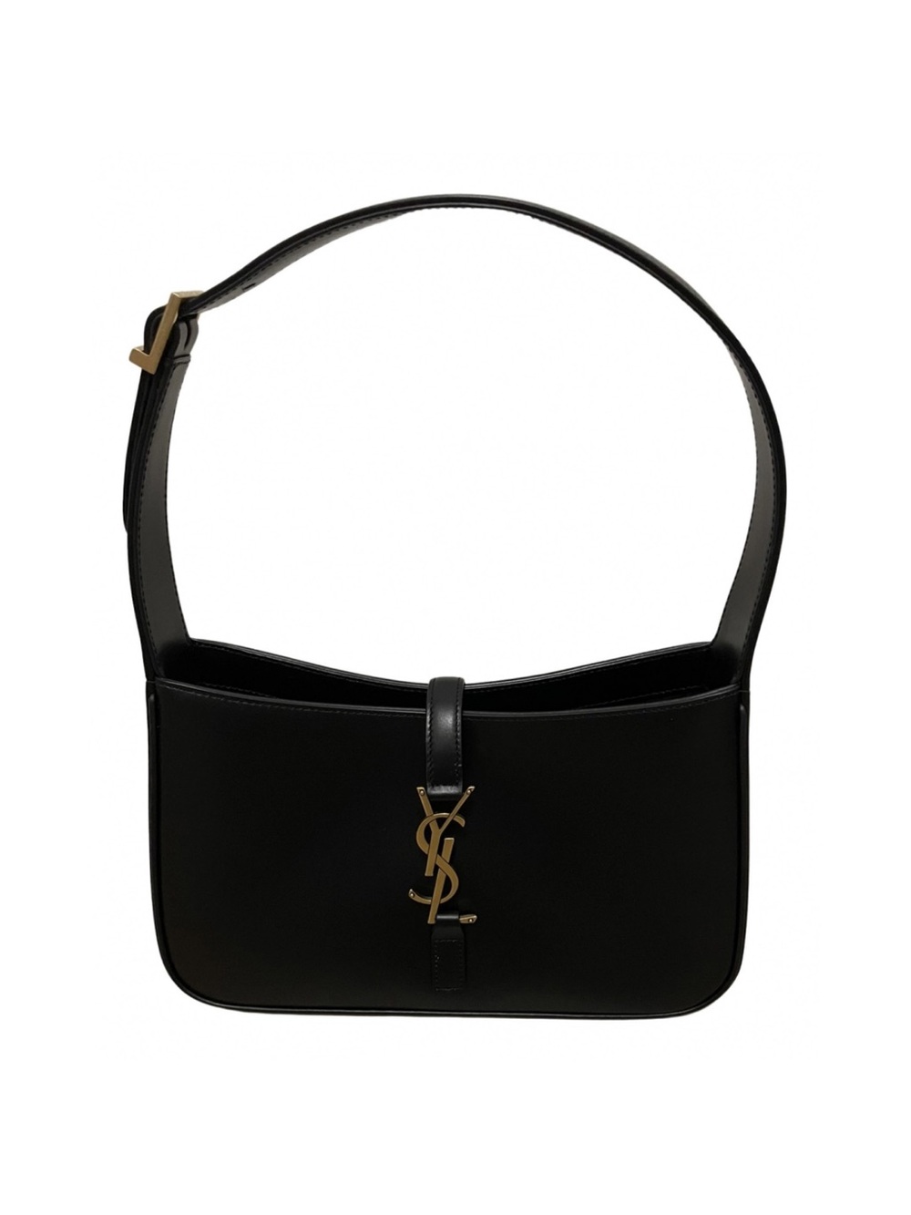 Saint Laurent Le 5 a 7 Black Leather Shoulder Bag with Gold YSL Logo